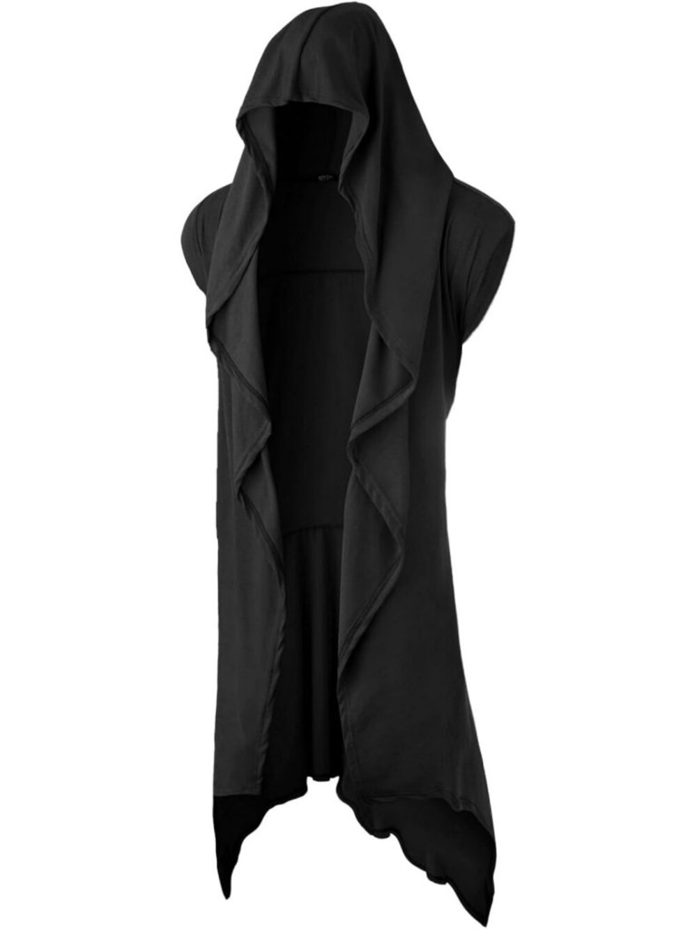 Men's Long Hooded Cardigan, Cinched Waist, Sleeveless Layered Design, Gothic